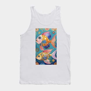 Gustav Klimt's Aquatic Symphony: Inspired Fish Illustration Tank Top